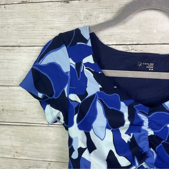 Aerie Offline Real Me Ruched Tee Shirt Blue Multi Size Medium - Picture 5 of 7